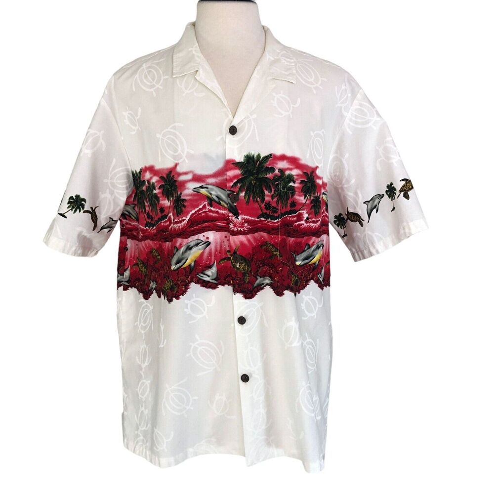 Men's Button Front Casual Shirt Short Sleeves Tropical Vacation Royal Creations